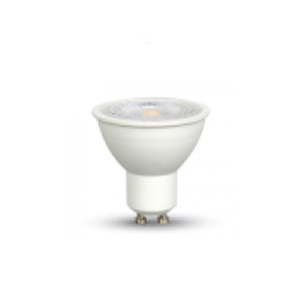 Ağ gövdəli reflektor spot LED lampa, önündə linza, altında iki kontakt — GU10 və GU5.3 spot lampaları: altlıqları necə ayırmaq olar